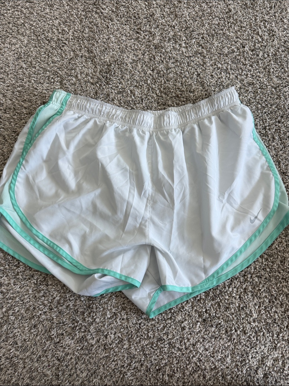 Nike White Athletic Shorts with Mint Trim